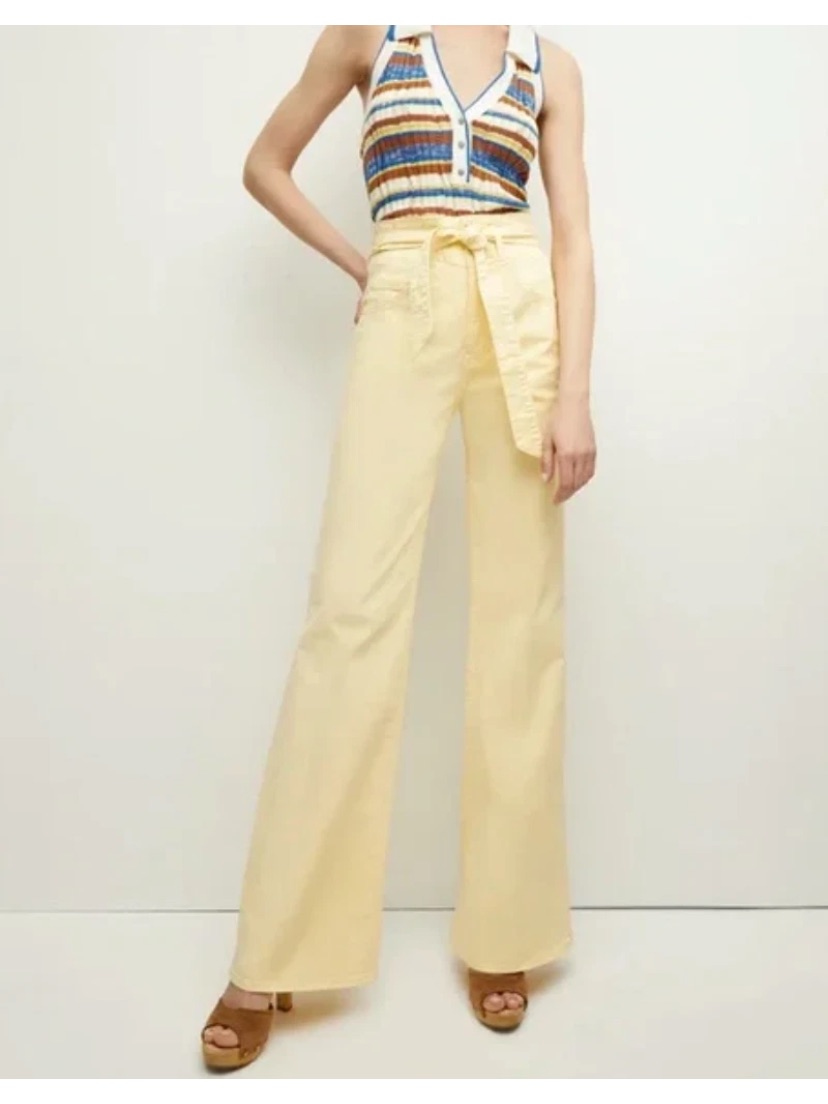 Veronica Beard Rossana Corset Yellow High-Waist Wide-Leg Pants